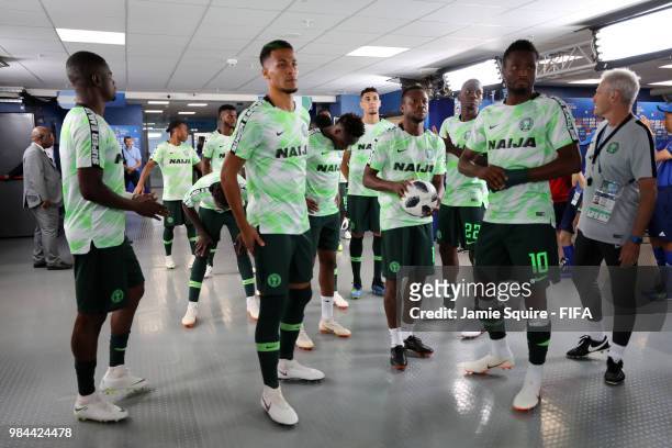 Nigeria players wait in the tunnel before warm up prior to the 2018 FIFA World Cup Russia group D match between Nigeria and Argentina at Saint...