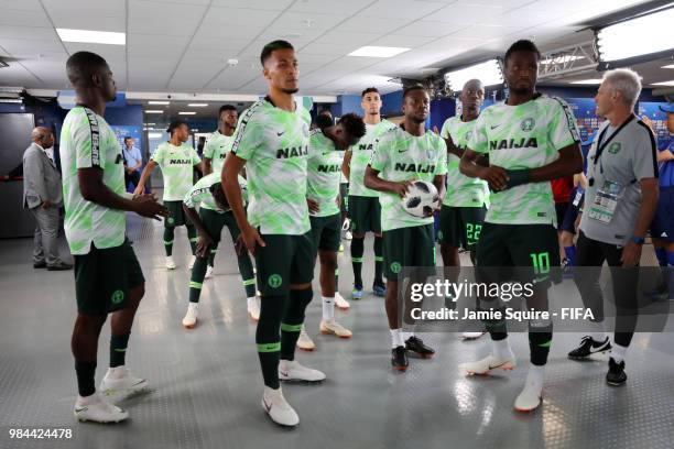 Nigeria players wait in the tunnel before warm up prior to the 2018 FIFA World Cup Russia group D match between Nigeria and Argentina at Saint...