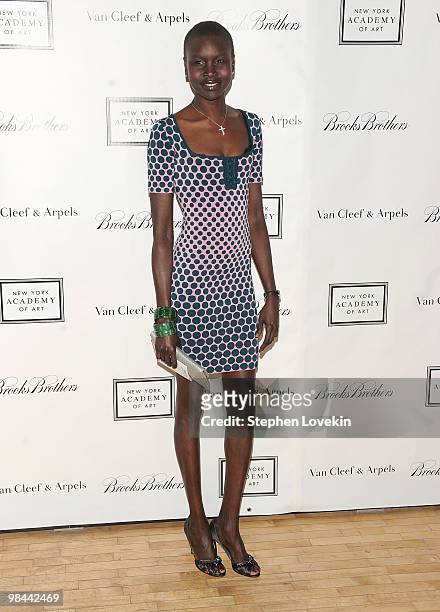Model Alek Wek walks the red carpet during the 2010 Tribeca Ball at the New York Academy of Art on April 13, 2010 in New York City.
