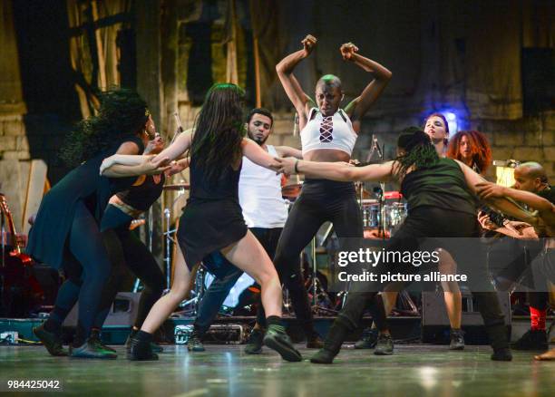 June 2018, Germany, Cuba: The ensemble performing onstage at the first Cuban musical "Carmen la Cubana" at the Teatro Mella. The plot is set in Cuba...