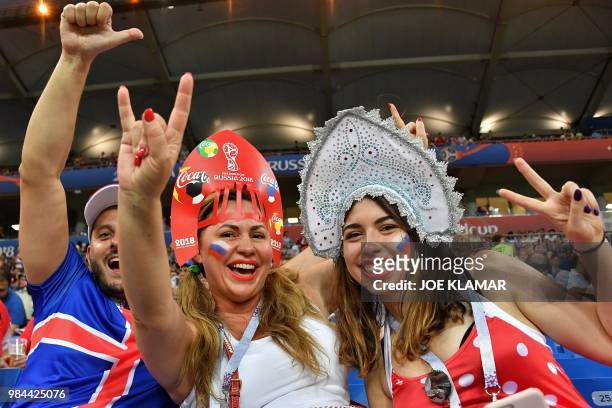 Supporters pose ahead of the Russia 2018 World Cup Group D football match between Iceland and Croatia at the Rostov Arena in Rostov-On-Don on June...