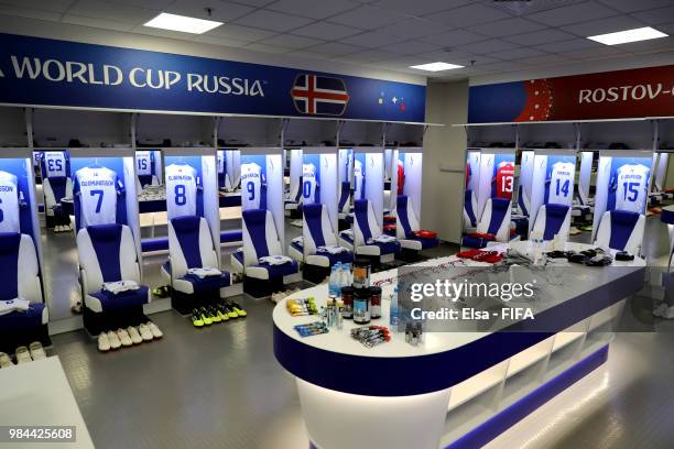 General view inside Iceland dressing room prior to the 2018 FIFA World Cup Russia group D match between Iceland and Croatia at Rostov Arena on June...