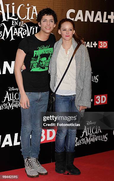 Actor Eduardo Casanova and Ana Maria Polvorosa attends 'Alicia en el Pais de las Maravillas' premiere, at Proyecciones Cinema on April 13, 2010 in...