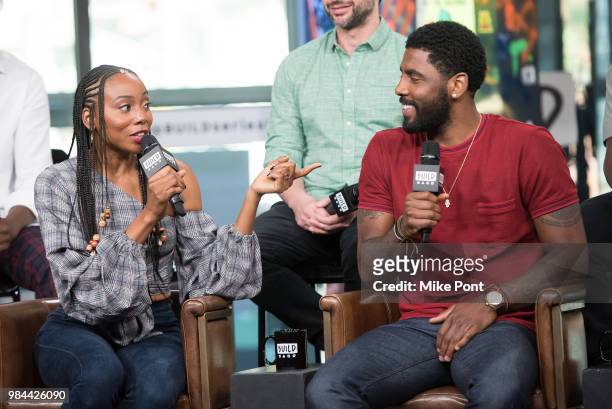 Erica Ash and Kyrie Irving attend Build Series to discuss "Uncle Drew" at Build Studio on June 26, 2018 in New York City.