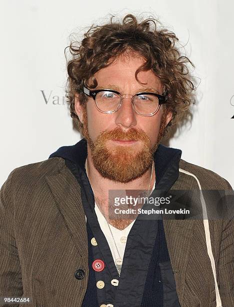 Artist Dustin Yellin walks the red carpet during the 2010 Tribeca Ball at the New York Academy of Art on April 13, 2010 in New York City.