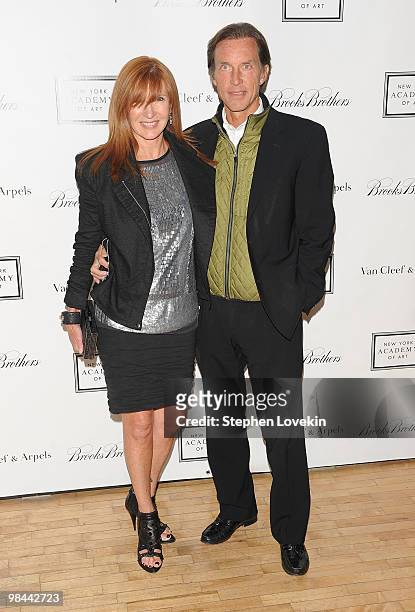 Designer Nicole Miller and Tim Taipale walk the red carpet during the 2010 Tribeca Ball at the New York Academy of Art on April 13, 2010 in New York...