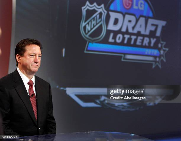 Edmonton Oilers GM Steve Tambellini awaits the announcement for the first overall pick during the NHL Draft Lottery Drawing at the TSN Studio April...