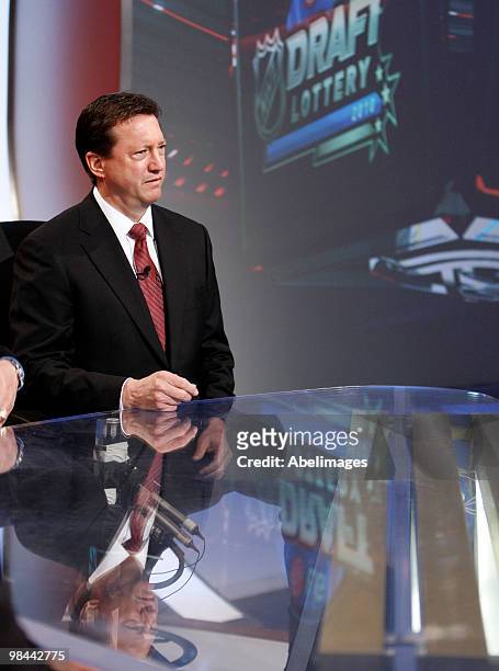 Edmonton Oilers GM Steve Tambellini awaits the announcement for the first overall pick during the NHL Draft Lottery Drawing at the TSN Studio April...
