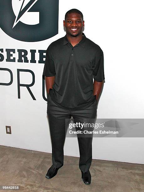 Jets running back, Ladainian Tomlinson attends the launch of G Series Pro by Gatorade at 40 Renwick Street on April 13, 2010 in New York City.