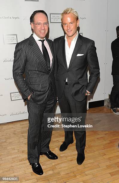 Andrew Saffir and Daniel Benedict walk the red carpet during the 2010 Tribeca Ball at the New York Academy of Art on April 13, 2010 in New York City.
