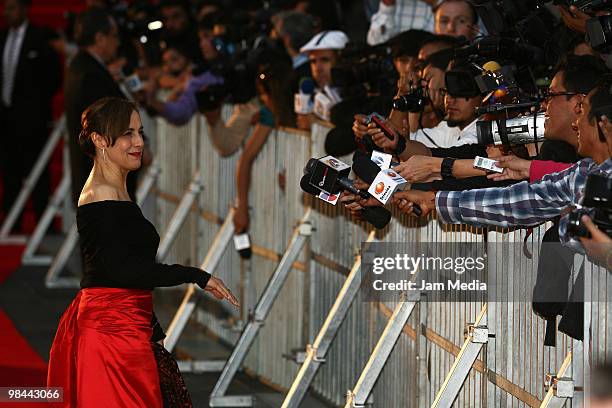 Actress Diana Bracho walks through the red carpet during the 2010 Ariel Awards ceremony at the Sala Nezahualcoyotl on April 13, 2010 in Mexico City,...