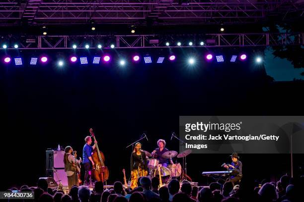 American folk and country singer and multi-instrumentalist Rhiannon Giddens performs with her band with, from left, guitarist Hubby Jenkins, bassist...