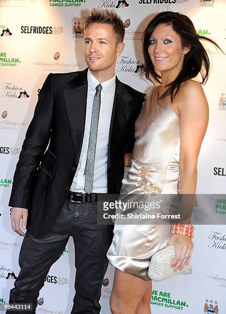 Nicky Byrne of Westlife and wife Georgina Ahern attend Fashion Kicks in aid of Macmillan Cancer Relief at Old Trafford Cricket ground on April 13,...