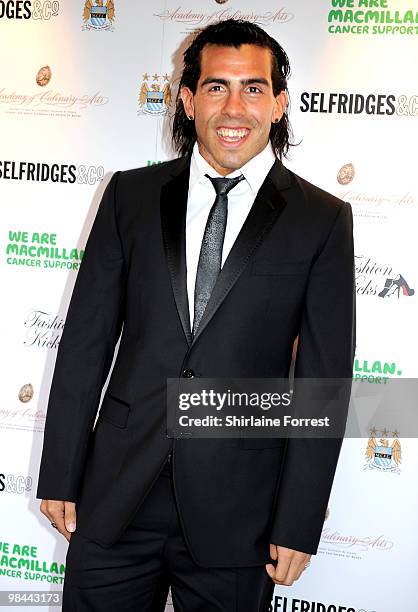 Carlos Tevez attends Fashion Kicks in aid of Macmillan Cancer Relief at Old Trafford Cricket ground on April 13, 2010 in Manchester, England.