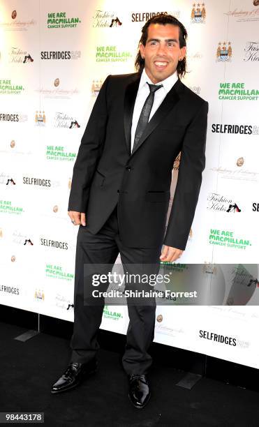 Carlos Tevez attends Fashion Kicks in aid of Macmillan Cancer Relief at Old Trafford Cricket ground on April 13, 2010 in Manchester, England.