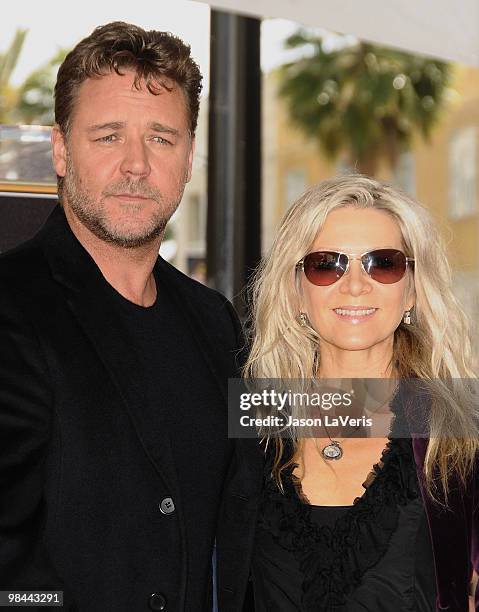 Actor Russell Crowe and his wife Danielle Spencer attend Russell Crowe's induction into the Hollywood Walk Of Fame on April 12, 2010 in Hollywood,...