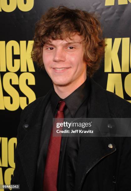 Actor Evan Peters arrives at the "Kick-Ass" premiere held at ArcLight Hollywood on April 13, 2010 in Hollywood, California.