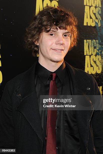 Actor Evan Peters arrives at the premiere of Lionsgate's "Kick-Ass" held at The Cinerama Dome at the Arclight Hollywood on April 13, 2010 in Los...