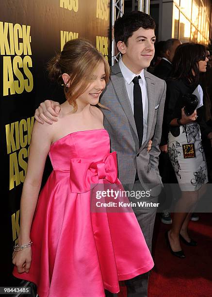 Actress Chloe Moretz and actor Christopher Mintz-Plasse arrive at the premiere of Lionsgate's "Kick-Ass" held at The Cinerama Dome at the Arclight...