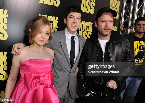 Actress Chloe Moretz, actor Christopher Mintz-Plasse, and director Matthew Vaughn arrive at the premiere of Lionsgate's "Kick-Ass" held at The...