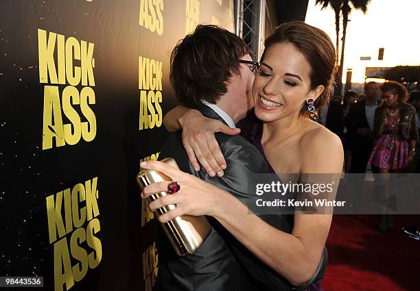 Actor Clark Duke and actress Lyndsy Fonseca arrive at the premiere of Lionsgate's "Kick-Ass" held at The Cinerama Dome at the Arclight Hollywood on...