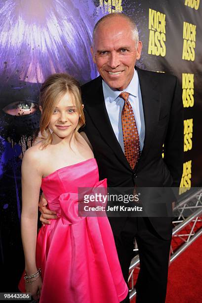 Actress Chloe Moretz and President, Motion Picture Group and Co-Chief Operating Officer Joe Drake arrive at the "Kick-Ass" premiere held at ArcLight...