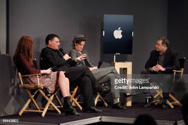 Karen Gillan, Steven Moffat, Matt Smith and Matt Raush visit the Apple Store Soho with the cast of "Doctor Who" on April 13, 2010 in New York City.