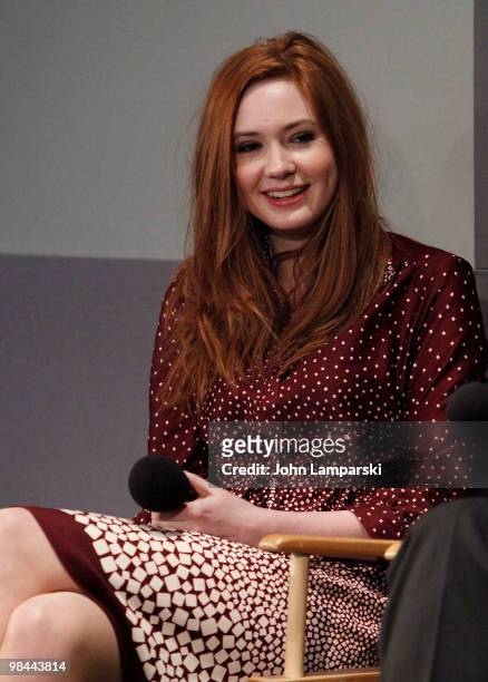 Karen Gillan visits the Apple Store Soho with the cast of "Doctor Who" on April 13, 2010 in New York City.