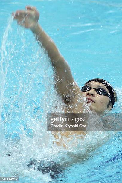 Ryosuke Irie competes in the Men's 100m Backstroke Heat during the day two of the Japan Swim 2010 at Tokyo Tatsumi International Swimming Pool on...