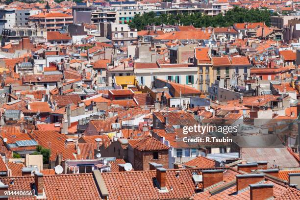 city panorama of perpignan in france - perpiñán fotografías e imágenes de stock