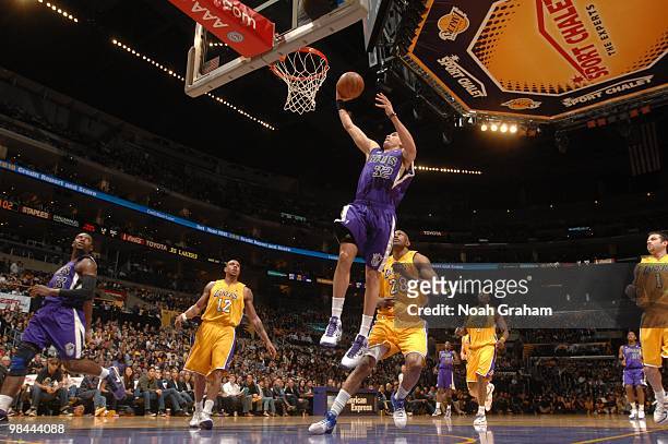 Francisco Garcia of the Sacramento Kings rises for a layup against the Los Angeles Lakers at Staples Center on April 13, 2010 in Los Angeles,...