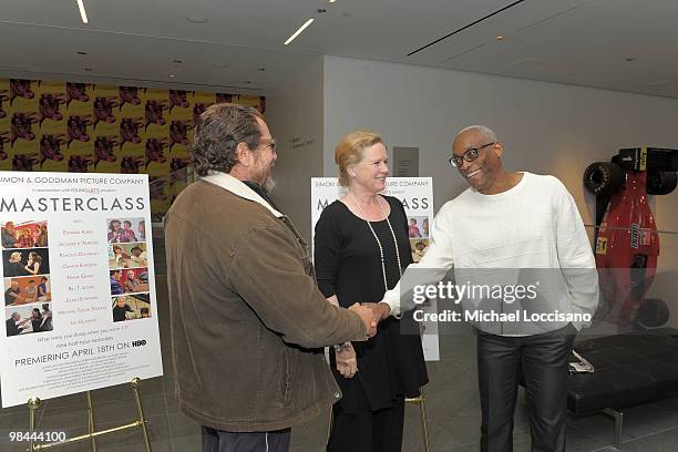 Artist Julian Schnabel, actress Liv Ullmann and dancer Bill Jones attend the HBO documentary screening of "Master Class" at MOMA on April 13, 2010 in...