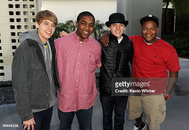 Actors Cole Sprouse, Christopher Massey, Dylan Sprouse, and Kyle Massey arrive at the premiere of Lionsgate's "Kick-Ass" held at The Cinerama Dome at...