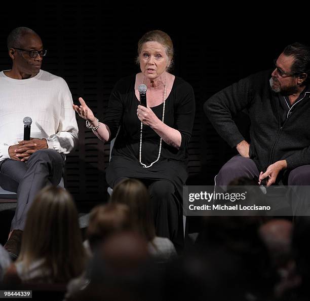 Dancer Bill Jones, actress Liv Ullmann and artist Julian Schnabel take part in a Q&A following the HBO documentary screening of "Master Class" at...