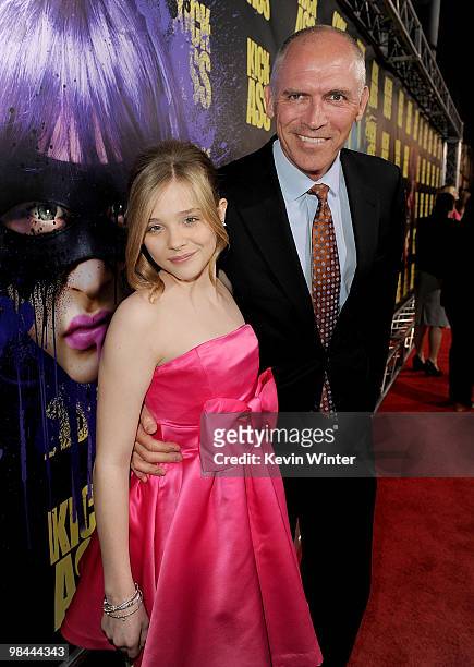 Actress Chloe Moretz and President, Motion Picture Group and Co-Chief Operating Officer Joe Drake arrive at the premiere of Lionsgate's "Kick-Ass"...