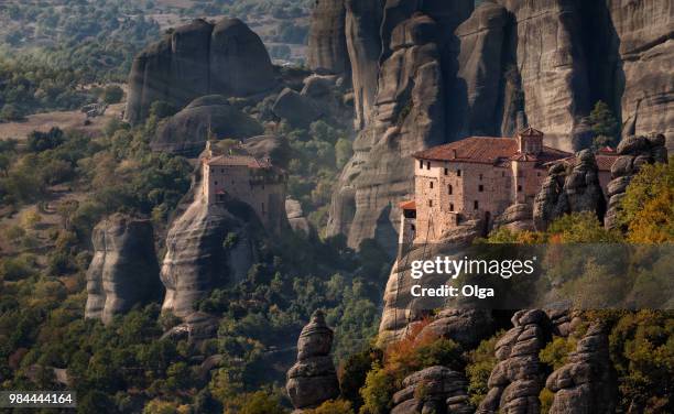 meteora in greece. - meteora greece stock pictures, royalty-free photos & images