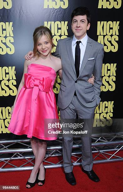 Actress Chloe Moretz and actor Christopher Mintz-Plasse arrive to the Los Angeles Premiere "KICK-ASS" at ArcLight Cinemas Cinerama Dome on April 13,...