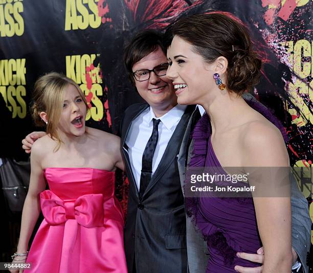 Actress Chloe Moretz, actor Clark Duke, actor Christopher Mintz-Plasse and actress Lyndsy Fonseca arrive to the Los Angeles Premiere "KICK-ASS" at...