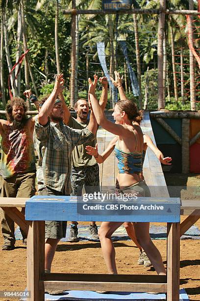 Rupert Boneham, James "J.T" Thomas Jr. Colby Donaldson, Candice Woodcock and Amanda Kimmel during the reward challenge, "Basketbrawl," during the...