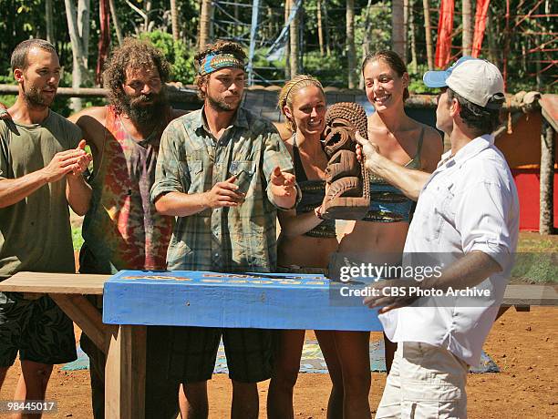 Colby Donaldson, Rupert Boneham, James "J.T" Thomas Jr. Candice Woodcock, Amanda Kimmel, and Jeff Probst during the reward challenge, "Basketbrawl,"...