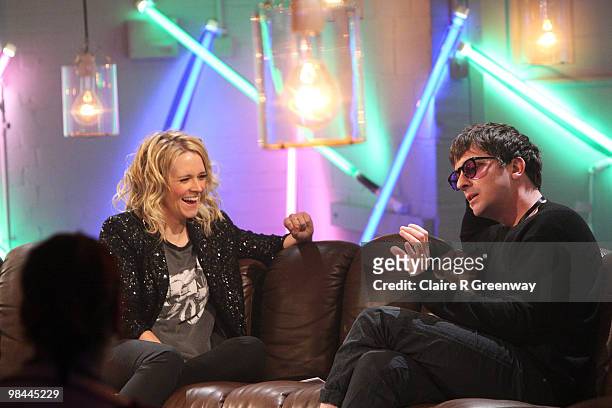 Musician Graham Coxon is interviewed by Radio One DJ Edith Bowman during a recording of the 'Evo Music Rooms' for Channel 4, in association with...