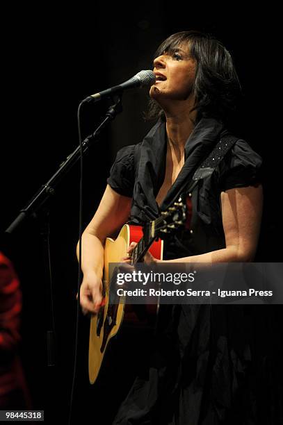 Italian musician Cristina Dona during the opening concert of her's "Piccola Faccia" tour at Arena Del Sole Theater on April 12, 2010 in Bologna,...