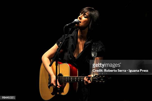 Italian musician Cristina Dona during the opening concert of her's "Piccola Faccia" tour at Arena Del Sole Theater on April 12, 2010 in Bologna,...