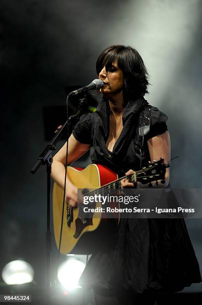 Italian musician Cristina Dona during the opening concert of her's "Piccola Faccia" tour at Arena Del Sole Theater on April 12, 2010 in Bologna,...