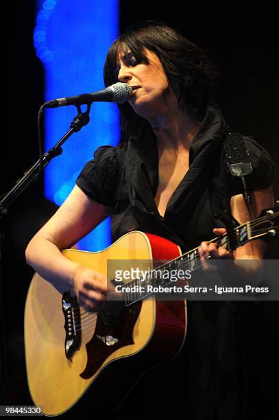 Italian musician Cristina Dona during the opening concert of her's "Piccola Faccia" tour at Arena Del Sole Theater on April 12, 2010 in Bologna,...