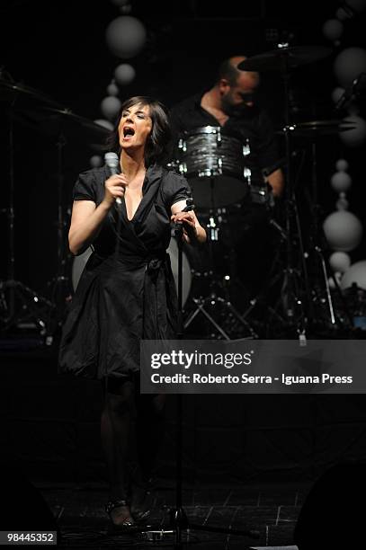 Italian musician Cristina Dona during the opening concert of her's "Piccola Faccia" tour at Arena Del Sole Theater on April 12, 2010 in Bologna,...