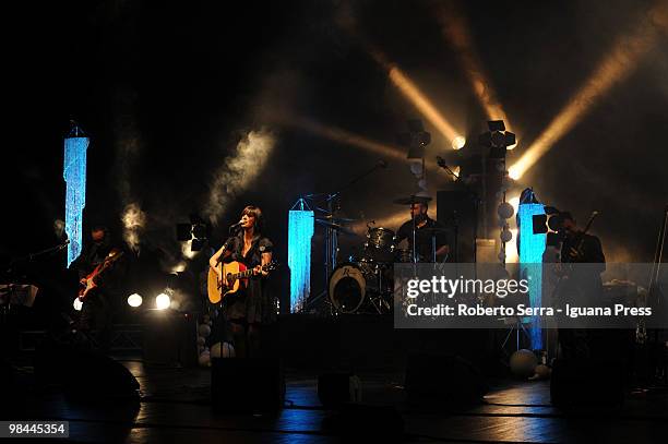 Italian musician Cristina Dona during the opening concert of her's "Piccola Faccia" tour at Arena Del Sole Theater on April 12, 2010 in Bologna,...