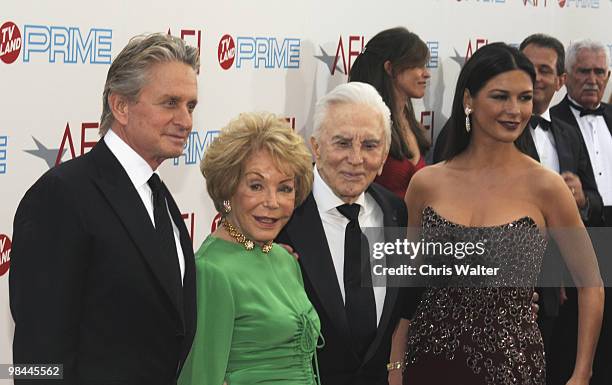 Michael Douglas, Anne Buydens, Kirk Douglas and Catherine Zeta-Jones at the 37th AFI Life Achievement Awards Honoring Michael Douglas at Sony...