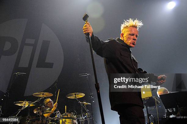 Drummer Bruce Smith and singer John Lydon of Public Image, Ltd. Perform on the opening night of their 2010 U.S. Tour at Club Nokia on April 13, 2010...