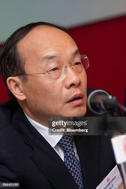 Xu Ping, chairman of Dongfeng Motor Group Co., speaks at the company's 2009 results announcement in Hong Kong, China, on Wednesday, April 14, 2010....